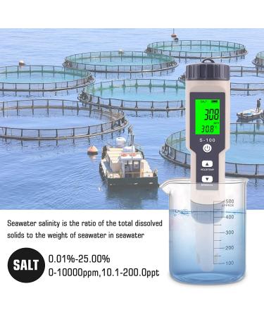 Yewhick Digital Salinity Tester - 4 in 1 Salt/EC/TDS/Temp Meter for Saltwater Pool, Aquarium, Koi Fish Pond - Waterproof & High Accuracy with ATC - Buy Online on GoSupps.com
