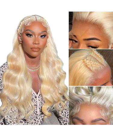QAVA 613 Blonde Human Hair Wig 180% Density 22 Inch Body Wave HD Lace Front Wigs Human Hair Pre Plucked For Women Brazilian Virgian Hair 13X4 Frontal Wigs Human Hair With Baby Hair Can be Dyed 22 Inch 613 Body Wave Wig