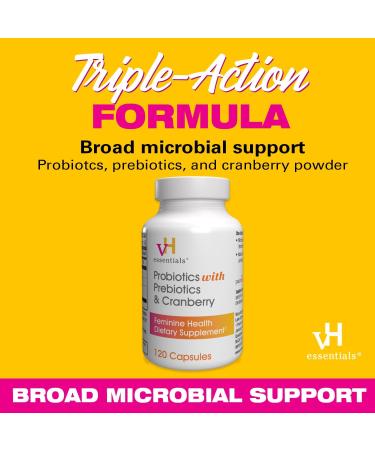 vH essentials Probiotics with Prebiotics and Cranberry Feminine Health Supplement - 120 Capsules and Personal Cleansing Spray Bundle - Buy Online on GoSupps.com
