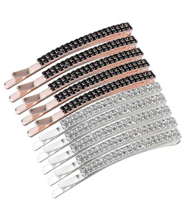 HQDeal 10 pieces of crystal hairpins rhinestone bobby pin diamond hair clips silver black hairpins metal hair clipping hair jewelry decoration for women women girls