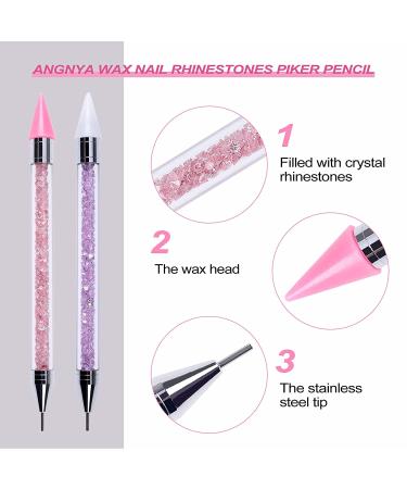 2 Pack Rhinestone Picker Dotting Pen with Replaceable Wax Tips, Tweezer - Dual-ended Diamond Tools for Nails, Pink Purple - Buy Online on GoSupps.com