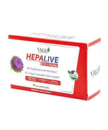 Vall-Hepalive - Liver Support Supplement - 40 Capsules - Milk Thistle & B-Complex Vitamins with CoQ10 Antioxidant Formula - Allergen-Free Daily Liver Health Support