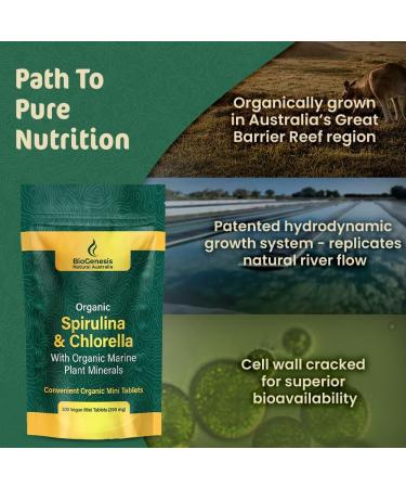 Biogenesis Organic Spirulina Chlorella & Marine Plant Minerals 300 Count (200 mg) | Australian Grown Algae Superfood | Support Energy & Immunity | Vegan Mini Tablets 300 Count (Pack of 1) - Buy Online on GoSupps.com