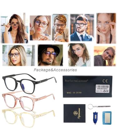 2 Pack Blue Light Blocking Glasses Anti Blue Light Gaming Glasses Retro Fashion Frame Non-Prescription Lens Anti Fatigue Headache Computer Screen Glasses for Women and Men Unisex Round Glasses A2 3pack black+pink+yellow - Buy Online on GoSupps.com