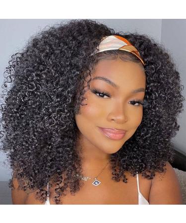ISEE Hair Afro Kinky Curly Headband Wig Human Hair 180% Density Afro Wigs for Black Women Natural Curls 10A Glueless Human Hair Wigs (18 Inch) 18 Inch Afro Curly