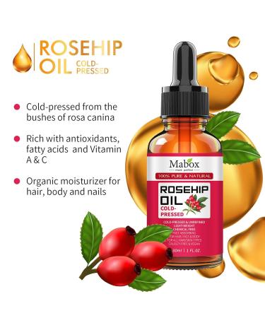 100% Pure Organic Rosehip Oil for Face Hair & Skin - Cold Pressed Anti-Aging Moisturizer Serum (30ml - Buy Online on GoSupps.com