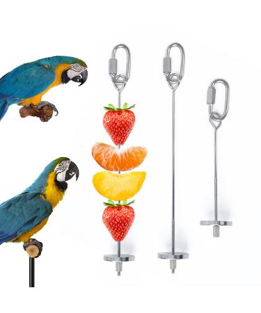iTGOOS 2Pcs Parrot Skewer Feeder Stainless Steel Parrot Fruit Stick Holder Bird Food Holder Birds Foraging Toy for Parrots Cockatoo Cockatiel Cage
