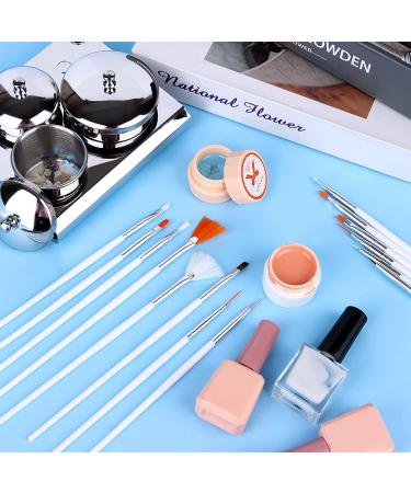 Piaopiaoniu 18 Piece Nail Art Equipment Set - Stainless Steel Cups and 15 Brushes for Acrylic Nails - Nail Powder Holder with Lids - Nail Art Tools - Buy Online on GoSupps.com