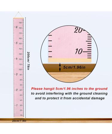 MHJY Kids Height Chart | Wooden Ruler Growth Chart for Girls Boys Nursery Decor | 7.9'' x 79'' Canvas Wall Hanging Measurement Kit - Pink - Buy Online on GoSupps.com