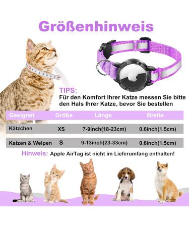 Waterproof Reflective Airtag Cat Collar - XS Purple (18-23cm) with Safety Lock for Kittens & Small Dogs - Buy Online on GoSupps.com