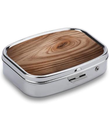Wood Grain Print Pill Box - 2 Compartment Portable Pill Organizer | Decorative Metal Case for Pocket & Purse - Ideal for International Shipping - Buy Online on GoSupps.com