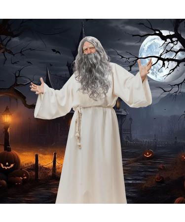 UILYNIU Wizard Wig and Long Beard Men's Long Curly Grey Wig Cosplay Wizard Sorcerer Prophet Wig for Carnival Halloween Christmas Costume Wigs Old Men Cosplay Wig Adult Fancy Dress Party Wig (Grey) - Buy Online on GoSupps.com