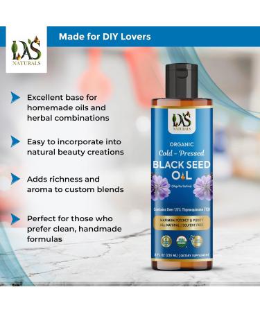 Das Naturals Organic Black Seed Oil | Rich in Thymoquinone & Omega 3 6 9 | Cold-Pressed Black Cumin Nigella Sativa | Pure Unrefined Blackseed Oil | 8 fl oz - Buy Online on GoSupps.com