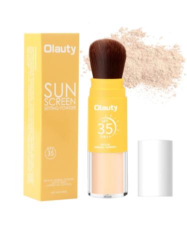 Mineral Sunscreen Setting Powder SPF 35 Translucent Setting Brush Powder for Face Long Lasting Oil Control Matte Loose Powder Lightweight Breathable (02# Medium)
