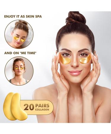 Under Eye Gel Patches 20 Pairs - Golden Eye Mask with Amino Acid & Collagen Cooling Eye Care for Wrinkles Puffy Eyes & Dark Circles Skincare Treatment for Men & Women USA Tested - Buy Online on GoSupps.com