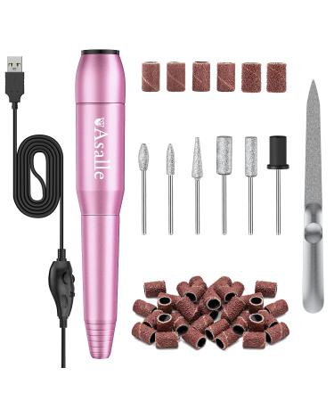 Asalle USB Nail Drill, Electric Nail Drill Machine for Acrylic Gel Nails Professional Efile Nail Drill Kit Electric Nail File for Nail Technicians Manicure Pedicure Salon and Home Use Pink