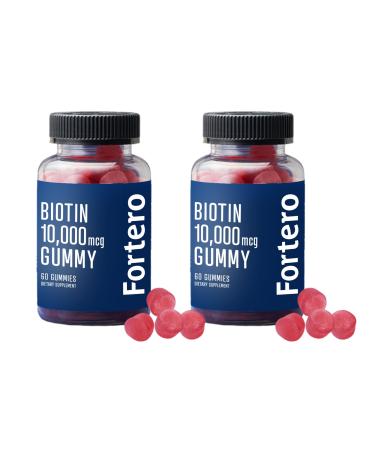 Fortero Biotin Vegan Gummies 10 000mcg for Thicker Fuller Hair Biotin Vitamin A & D Folic Acid Support Healthy Hair Skin and Nail - Non-GMO Gluten-Free Gelatin Free (1 Pack) (2 Pack)