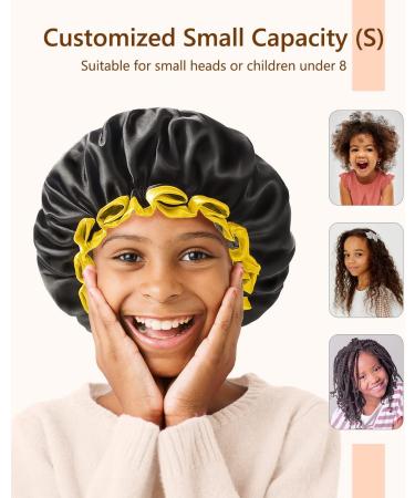 MikiMini Black Small Shower Cap for Kids - Waterproof Double Layer Bathing Hair Cap with Reusable PEVA Lining - Cute & Stretchy - Black+Yellow - Buy Online on GoSupps.com