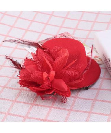 FRCOLOR Top Hat Hair Clip Feather Flower Decor Clips Fascinator Hat Veil Red Mini Top Hat for Tea Party Wedding Party - Buy Online on GoSupps.com