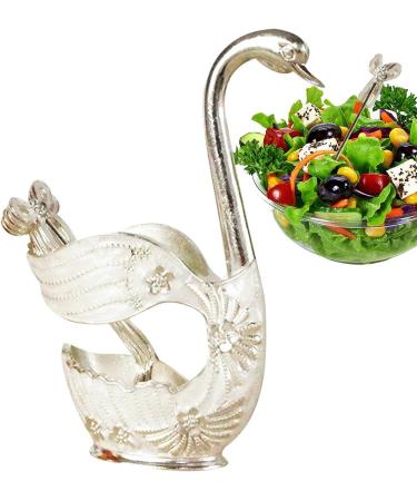Elegant Silver Swan Fork & Spoon Holder Set - 7-Piece Metal Kitchen Storage Decorative Fruit Forks in Alloy - Buy Online on GoSupps.com