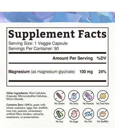 Bonawell Magnesium Glycinate Chelated Supplement - 100mg Elemental Magnesium - Gluten-Free Vegan Capsules for Nerve, Heart, Muscle Health & Relaxation - Buy Online on GoSupps.com