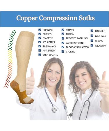 Compression Stockings for Men & Women - 15-20mmHg Knee Socks for Running Travel & Pregnancy - 4 Pairs L-XL Beige - Buy Online on GoSupps.com