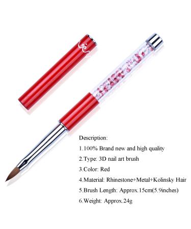YOANKU 3D Nail Art Brush with Rhinestone Handle - Size 4 Red Kolinsky Acrylic Brush | 1Pcs - Buy Online on GoSupps.com