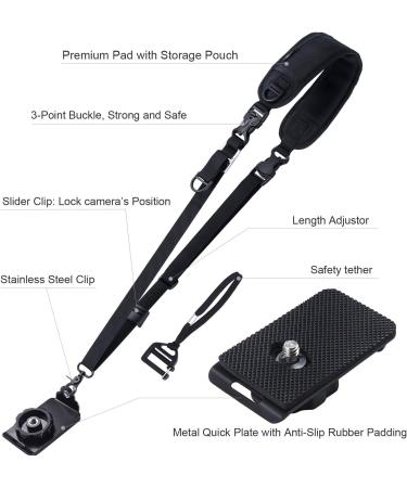 Waka Rapid Camera Neck Strap with Quick Release | Adjustable Shoulder Sling for Nikon, Canon, Sony, Olympus DSLR - Black - Buy Online on GoSupps.com
