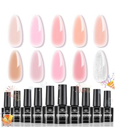 EBANKU Jelly Gel Nail Polish Set 10 Colors Milky White Sheer Pink Nude Gel Polish Kit Translucent Soak Off UV Gel Nail Varnish DIY Manicure Kit Gift