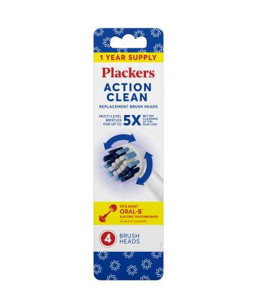 Plackers Action Clean Replacement Brush Heads - 4 Count | Fits Most Oral-B Electric Toothbrushes - Buy Online on GoSupps.com