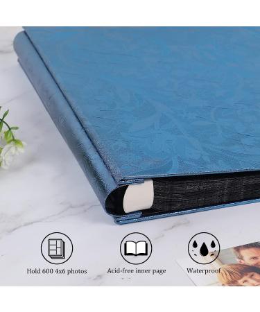 RECUTMS Photo Album 4x6 600 Photos PU Leather Cover Large Wedding Photo Books Black Pages Horizontal and Vertical Family Album Gift Memory Book (Blue S-Leaf) 600 pockets Blue S-leaf - Buy Online on GoSupps.com