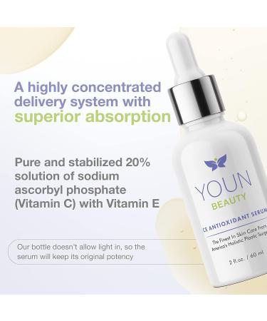 YOUN Beauty 20% Vitamin C Face Serum - Hydrating Antioxidant with Hyaluronic Acid & Vitamin E by Dr. Anthony Youn | 2 Oz - Buy Online on GoSupps.com