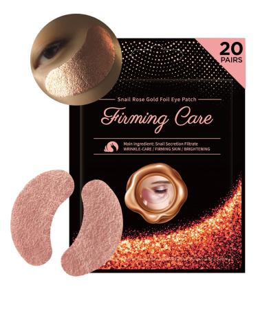 YURICOS Snail Rose Gold Foil Under Eye Mask Patch for Dark Circles and Puffiness 20 Pairs - Rose Gold Eye Masks for Diminishing Under Eye Wrinkles  Lines