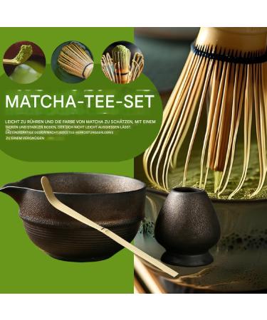 Stoneware Set de th matcha - Style japonais 4 pi ces avec bol verseur whisk cuill re et support | Fabrication traditionnelle pour les amoureux c r monie d'essuyage lisse accessoires Gris Marron. - Buy Online on GoSupps.com