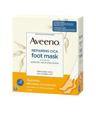 Aveeno Repairing CICA Foot Mask with Prebiotic Oat and Shea Butter - 6 Pairs of Moisturizing Slippers for Extra Dry Skin - Buy Online on GoSupps.com