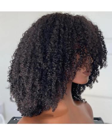 14 Afro Kinky Curly Human Hair Wig with Bangs - Virgin Brazilian, 200 Density - Natural Color - for Black Women - Buy Online on GoSupps.com