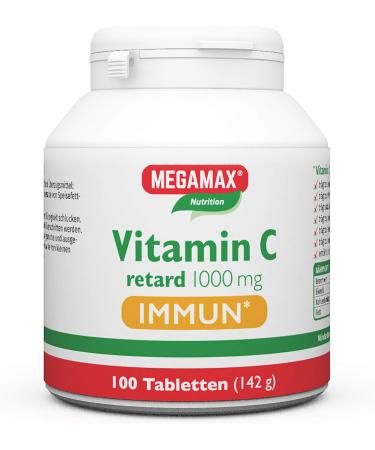 MEGAMAX Nutrition Plant-Based Vitamin C IMMUN Retard 1000 mg - High Dose Vegan Lactose-Free & Gluten-Free - 100 Tablets for Immune Support - Buy Online on GoSupps.com