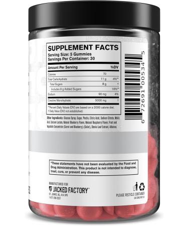 Jacked Factory Creatine Gummies 5g Daily Dose (1g per Gummy) - Creatine Gummy for Men and Women Vegan-Friendly Travel-Friendly Third-Party Tested - 150 Gummies Blue Raspberry Blue Raspberry 150 Gummies (Pack of 1) - Buy Online on GoSupps.com