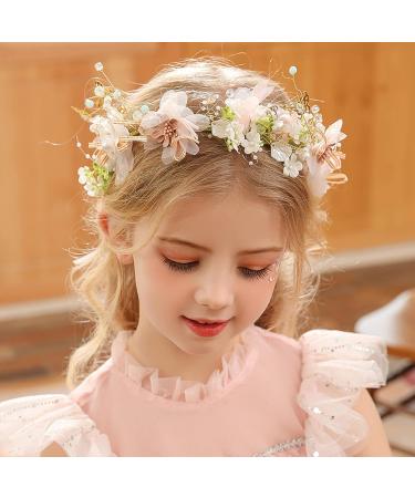 amangul Princess Head Hoop Girls Birthday Party Delicate Flower+Pearls Hair Jewelry Gorgeous Flower Girl Headdress Prom Dress Up(Butterfly Fabric Wre) - Buy Online on GoSupps.com