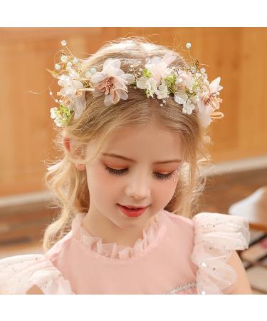 amangul Princess Head Hoop Girls Birthday Party Delicate Flower+Pearls Hair Jewelry Gorgeous Flower Girl Headdress Prom Dress Up(Butterfly Fabric Wre)