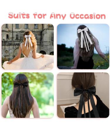 Large Hair Bows 2 Pieces Silky Satin Hair Bows Ribbon Hair Barrettes Clip Satin Ribbon Bow for Women Girls Hair Ribbon Bow Clip French Barrette Long Tail Hair Accessories White Black - Buy Online on GoSupps.com