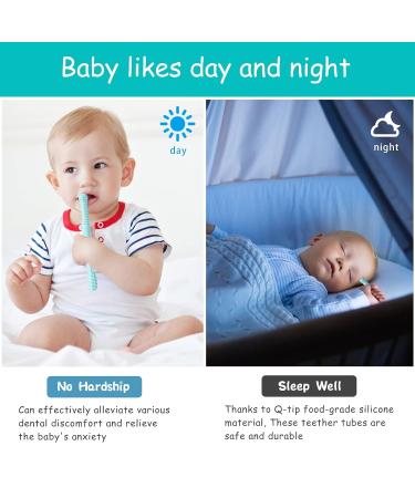 Tronphy Teething Tubes 5 Pack - Soft Silicone Chew Tubes for Babies 3-12 Months | Hollow Teether Toy with 2 Cleaning Brushes - Buy Online on GoSupps.com