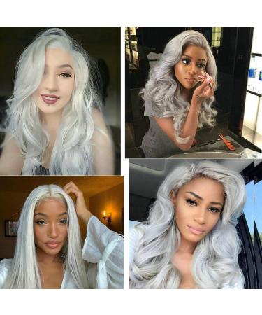 Buy 26 Drag Queen Wigs - Heat Resistant Lace Front Synthetic Wigs with Natural Hairline in Cool Silver Gray for Cosplay - Buy Online on GoSupps.com