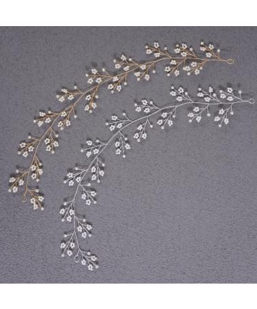 Chargances Bridal Pearl Hair Vine Headband - Boho Wedding Hairpiece for Bride, Bridesmaids, Flower Girls - Silver - Buy Online on GoSupps.com