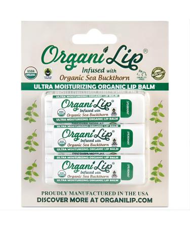 Organic Lip Balm Spearmint Flavor Ultra Hydrating Lip Moisturizer for Dry Lips Oval Shaped Tube USDA Certified Organic 3 Pack - OrganiLip