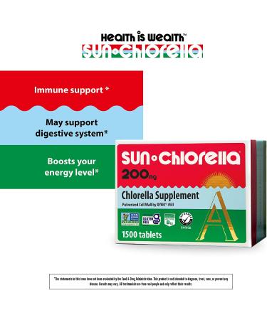 Sun Chlorella 200mg Superfood Supplement - Supports Whole Body Wellness | Immune Defense, Gut Health & Energy Boost - Chlorophyll, B12, Iron, Protein - Non-GMO - 1500 Tablets - Buy Online on GoSupps.com