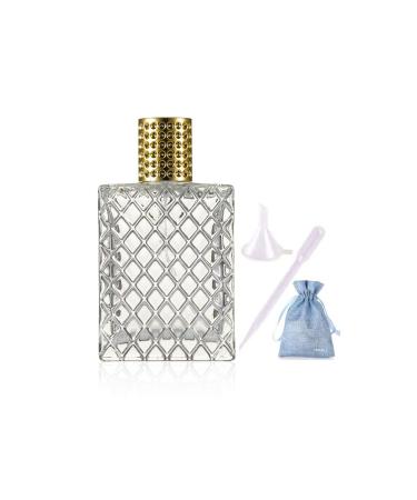 JJKMALL 100ml/3.4Oz Square Grids Carved Glass Fine Mist Atomizer Portable Refillable Empty Perfum Spray Bottle Travel Atomizer Bottle