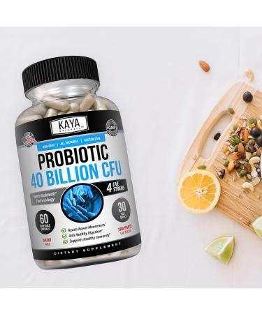Kaya Naturals Probiotic 40 Billion CFU - Probiotics for Women Probiotics for Men and Adults Natural - Gut Health & Immune Support Supplement - Provides Digestive Support - 60 Vegetable Capsules 60 Count (Pack of 1) - Buy Online on GoSupps.com