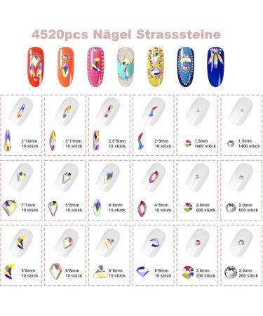 4520 Piece Rhinestone Nails Set Multi-Shapes Glitter Stones Nails Many Sizes Nail Stones for Nail Art Clothing DIY Crafts with Pick Up Pen + Tweezers - Buy Online on GoSupps.com