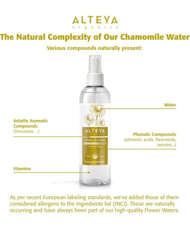 Alteya Organic Chamomile Water Spray 250ml - USDA Certified Organic Floral Water Steam-Distilled from Fresh Anthemis Nobilis Flowers -Hydrating Soothing and Calming - Buy Online on GoSupps.com